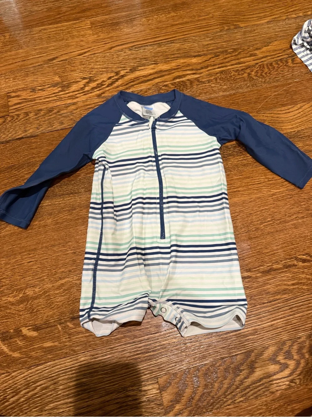 Navy & White Striped Kids Zip-Front Rashguard One-Piece